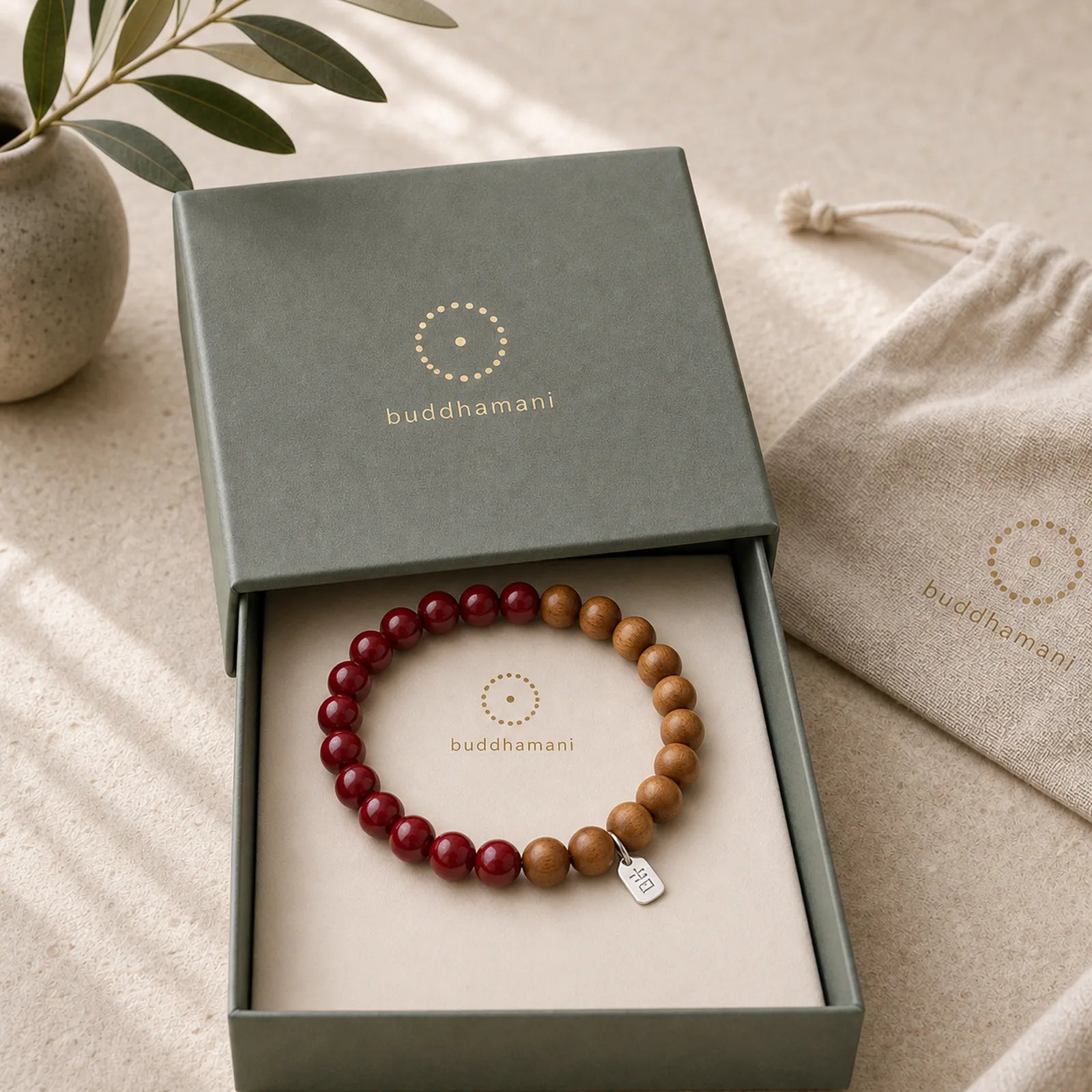 925 Sterling Silver Peach Wood Cinnabar Ward Off Evil Spirits Bracelet featuring Silver, Peach Wood, Cinnabar