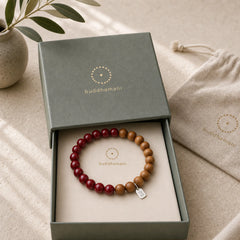 925 Sterling Silver Peach Wood Cinnabar Ward Off Evil Spirits Bracelet featuring Silver, Peach Wood, Cinnabar