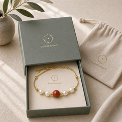 925 Sterling Silver Pearl Cinnabar Healing Bead Chain Bracelet featuring Silver, Pearl, Cinnabar