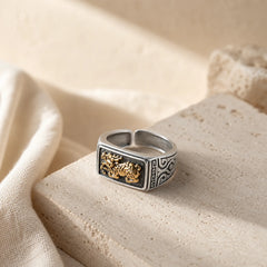 925 Sterling Silver PiXiu Luck Wealth Adjustable Ring featuring Silver, Pixiu, Copper
