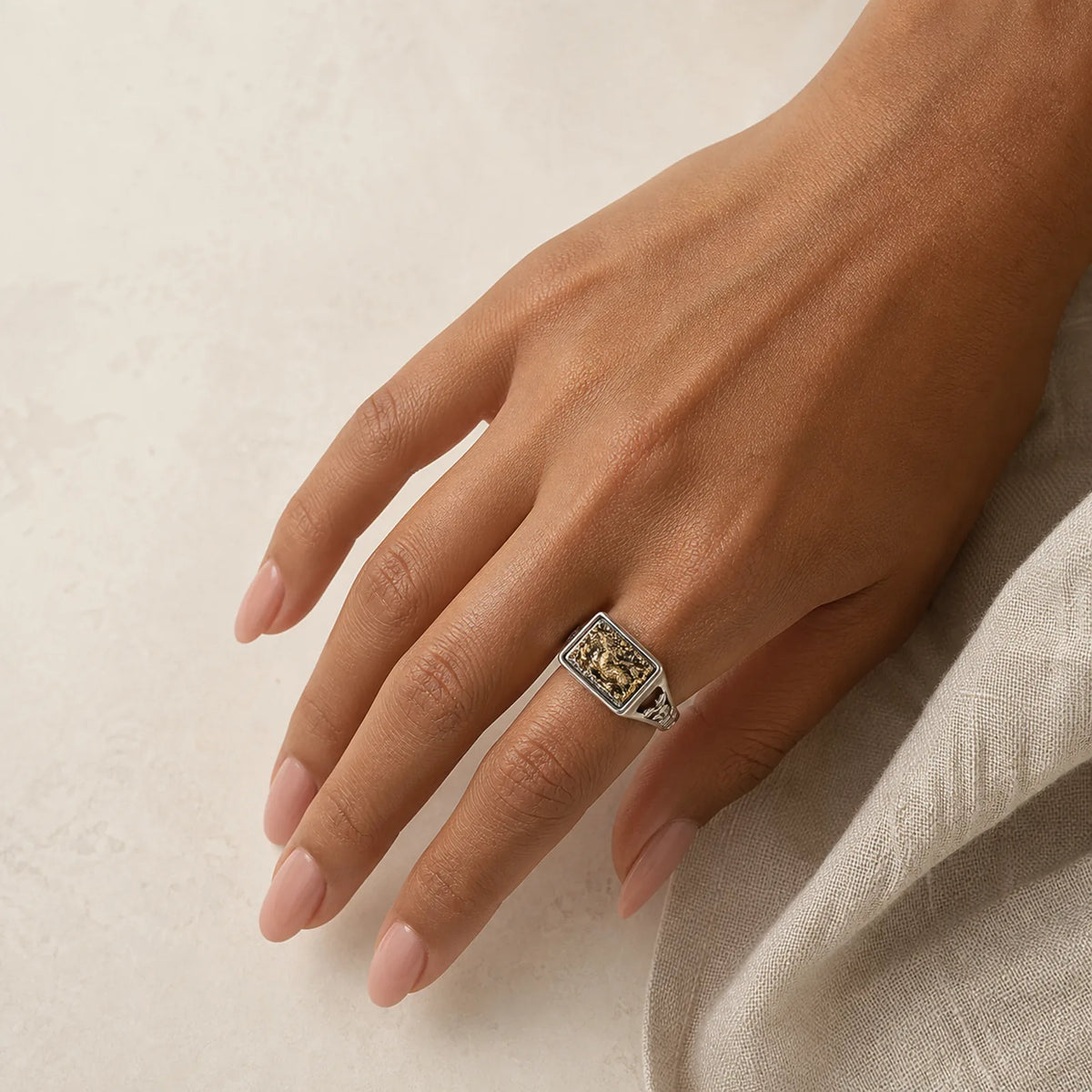 925 Sterling Silver PiXiu Luck Wealth Adjustable Ring featuring Silver, Pixiu, Copper