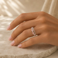 925 Sterling Silver Pink Cat's Eye Heart Design Adjustable Love Ring featuring Silver, Cat's Eye / Chrysoberyl