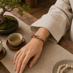 925 Sterling Silver Pixiu Om Mani Padme Hum Protection String Bracelet featuring Silver, Pixiu, Om Mani Padme Hum