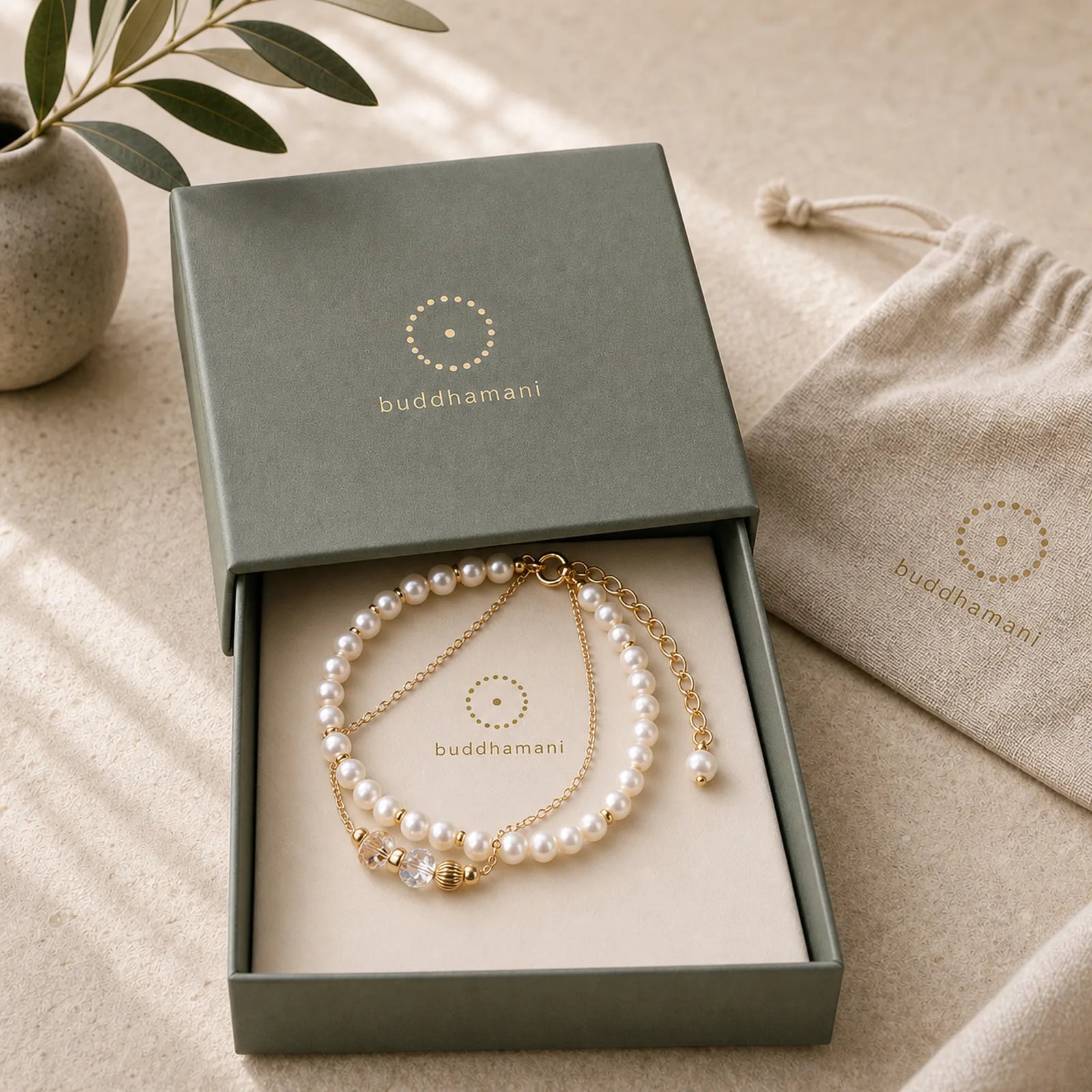 925 Sterling Silver Plated 14k Gold Natural Pearl Crystal Healing Double Layer Bracelet featuring Silver, Pearl