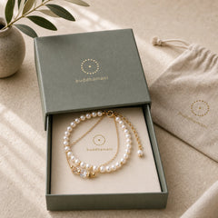 925 Sterling Silver Plated 14k Gold Natural Pearl Crystal Healing Double Layer Bracelet featuring Silver, Pearl