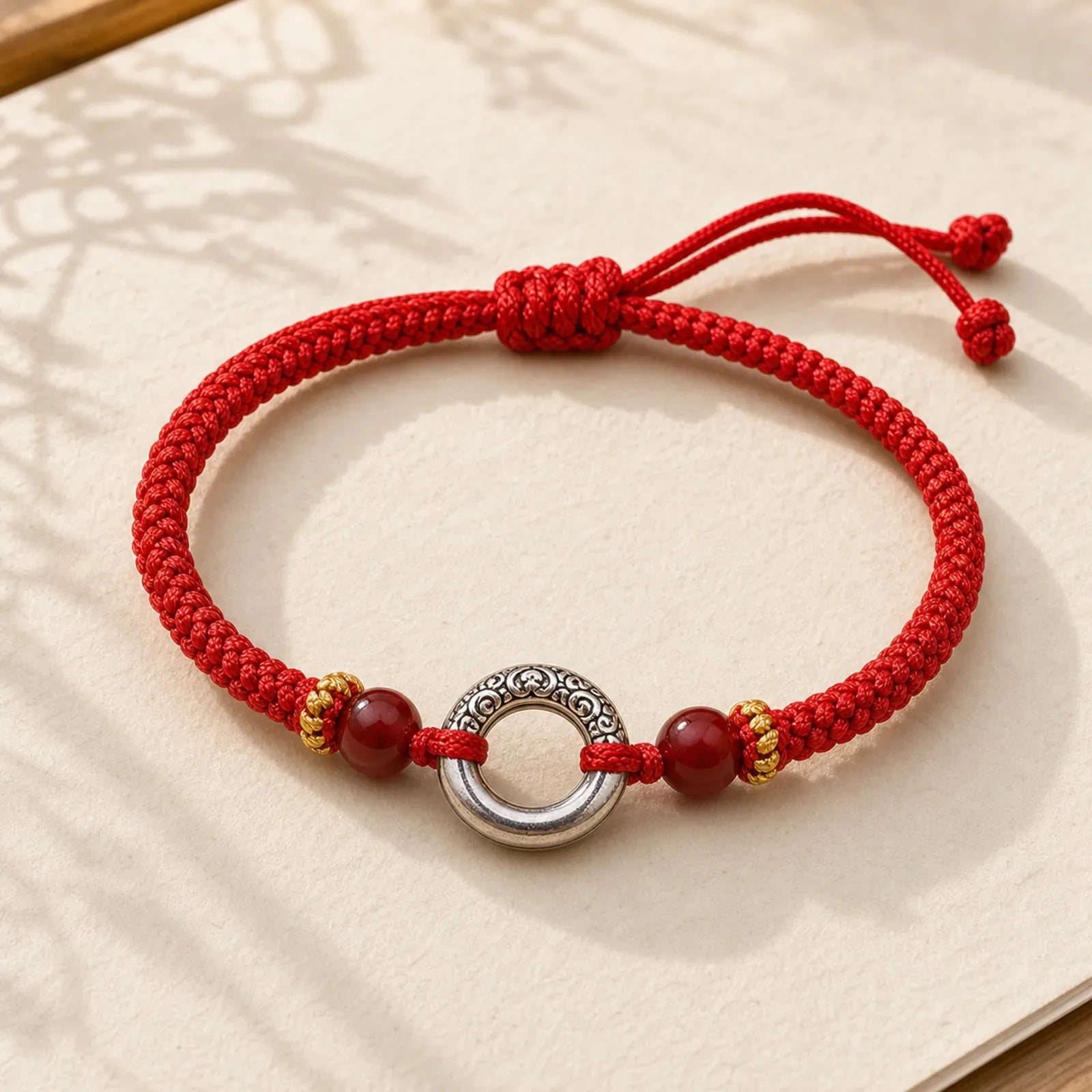 925 Sterling Silver Plated Copper Peace Buckle Protection Braided String Bracelet featuring Silver, Copper, Peace Buckle