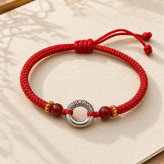 925 Sterling Silver Plated Copper Peace Buckle Protection Braided String Bracelet featuring Silver, Copper, Peace Buckle
