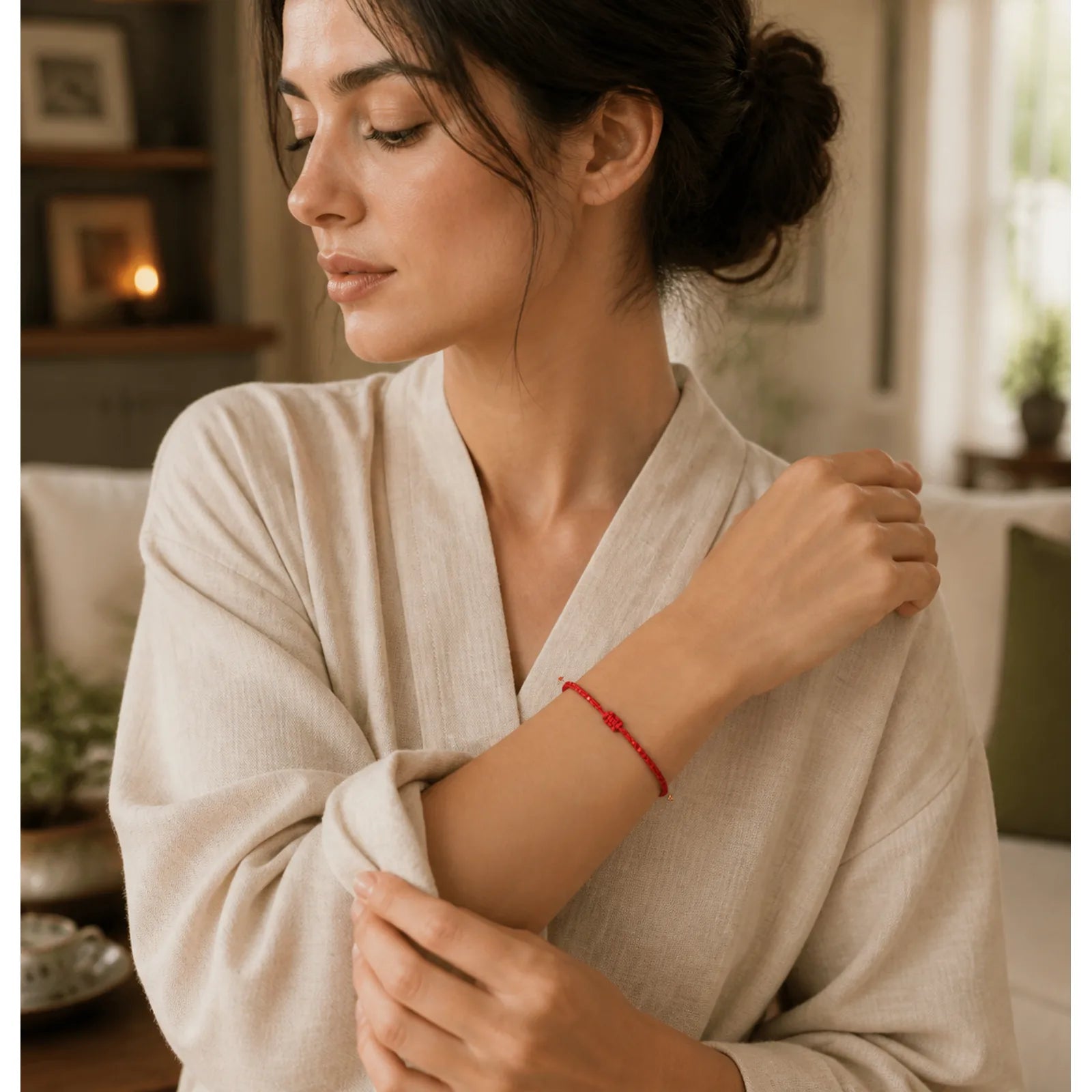 925 Sterling Silver Plated Gold Beads Red String Braided Protection Bracelet featuring Silver, Red String