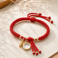 925 Sterling Silver Plated Gold Beads Red String Connection Adjustable Bracelet featuring Silver, Red String