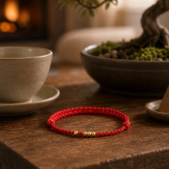 925 Sterling Silver Plated Gold Beads Red String Connection Adjustable Bracelet featuring Silver, Red String