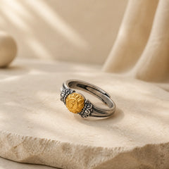 925 Sterling Silver Plated Gold Bodhisattva Tara Protection Adjustable Ring featuring Silver, Bodhisattva Tara Symbol