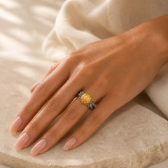 925 Sterling Silver Plated Gold Bodhisattva Tara Protection Adjustable Ring featuring Silver, Bodhisattva Tara Symbol
