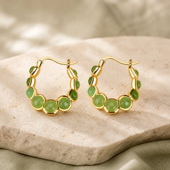 925 Sterling Silver Plated Gold Hetian Cyan Jade Pea Ear Clip Prosperity Earrings (Extra 30% Off | USE CODE: FS30) featuring Silver, Cyan Jade, Jade