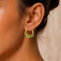 925 Sterling Silver Plated Gold Hetian Cyan Jade Pea Ear Clip Prosperity Earrings (Extra 30% Off | USE CODE: FS30) featuring Silver, Cyan Jade, Jade