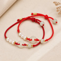 925 Sterling Silver Plated Gold Hetian Jade Peace Buckle Pearl Luck Bracelet featuring Silver, Jade, Peace Buckle