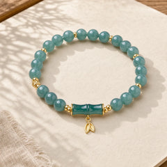 925 Sterling Silver Plated Gold Natural Green Jade Bamboo Charm Luck Bracelet featuring Silver, Green Jade, Jade