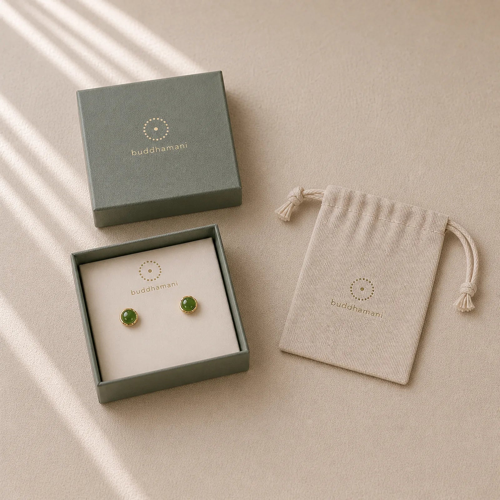 925 Sterling Silver Plated Gold Natural Hetian Cyan Jade Bead Luck Stud Earrings featuring Silver, Cyan Jade, Jade