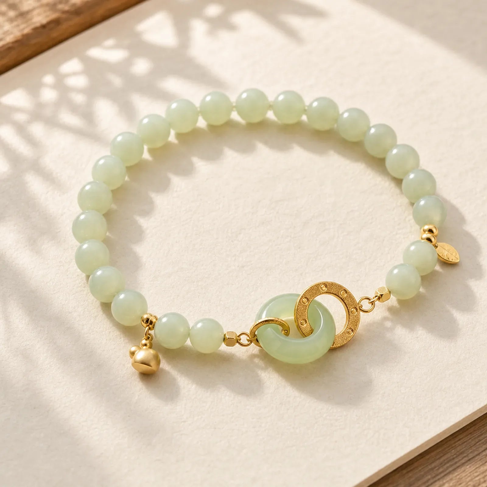 925 Sterling Silver Plated Gold Natural Hetian Jade Bead Gourd Lotus Bamboo Fu Character Luck Bracelet (Extra 35% Off | USE CODE: FS35) featuring Silver, Jade, Lotus
