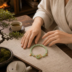 925 Sterling Silver Plated Gold Natural Hetian Jade Bead Gourd Lotus Bamboo Fu Character Luck Bracelet (Extra 35% Off | USE CODE: FS35) featuring Silver, Jade, Lotus