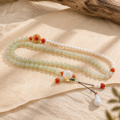 925 Sterling Silver Plated Gold Natural Hetian Jade Pearl Butterfly Gourd Luck Bracelet featuring Silver, Jade, Pearl
