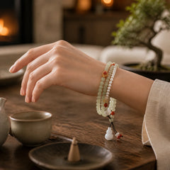 925 Sterling Silver Plated Gold Natural Hetian Jade Pearl Butterfly Gourd Luck Bracelet featuring Silver, Jade, Pearl