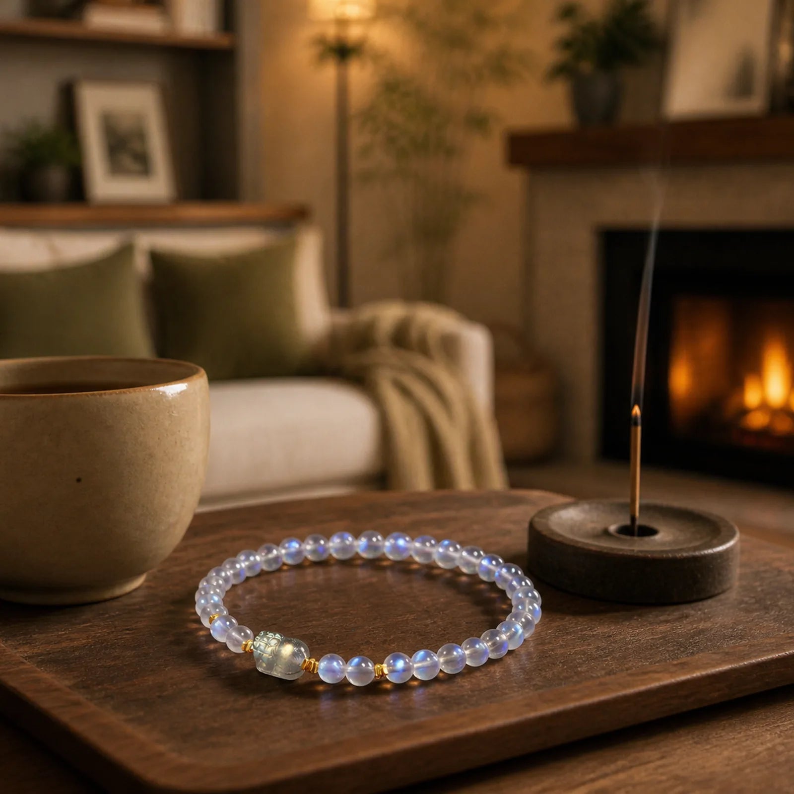 925 Sterling Silver Plated Gold Natural Moonstone PiXiu Healing Bracelet featuring Silver, Moonstone, Pixiu