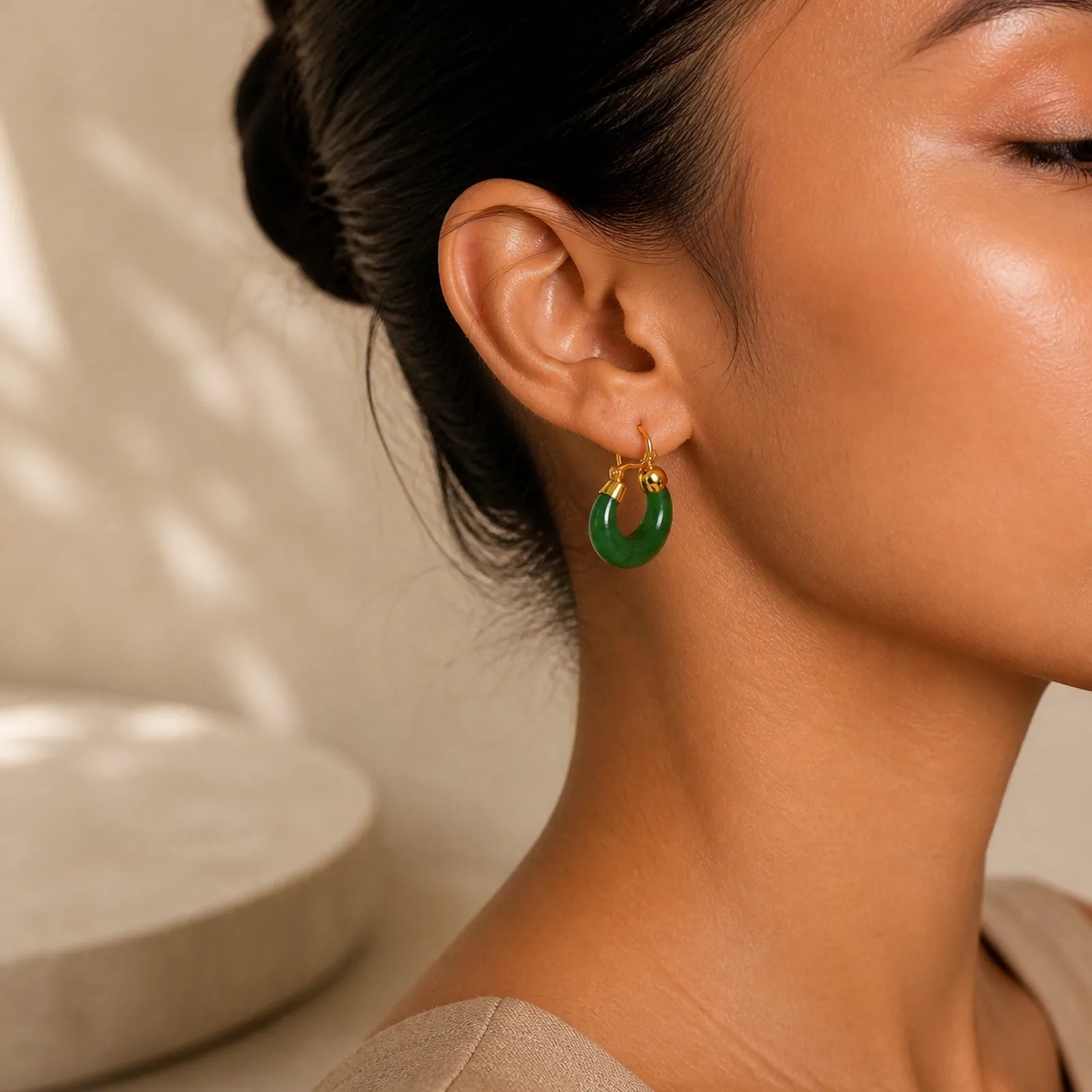 925 Sterling Silver Plated Gold Natural Round Hetian Cyan Jade Luck Drop Earrings featuring Silver, Cyan Jade, Jade