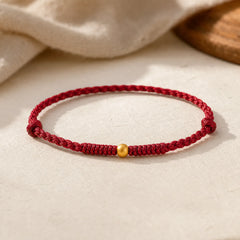 925 Sterling Silver Plated Gold Single Bead Strength Braided Red Rope Bracelet Anklet featuring Silver, Red String