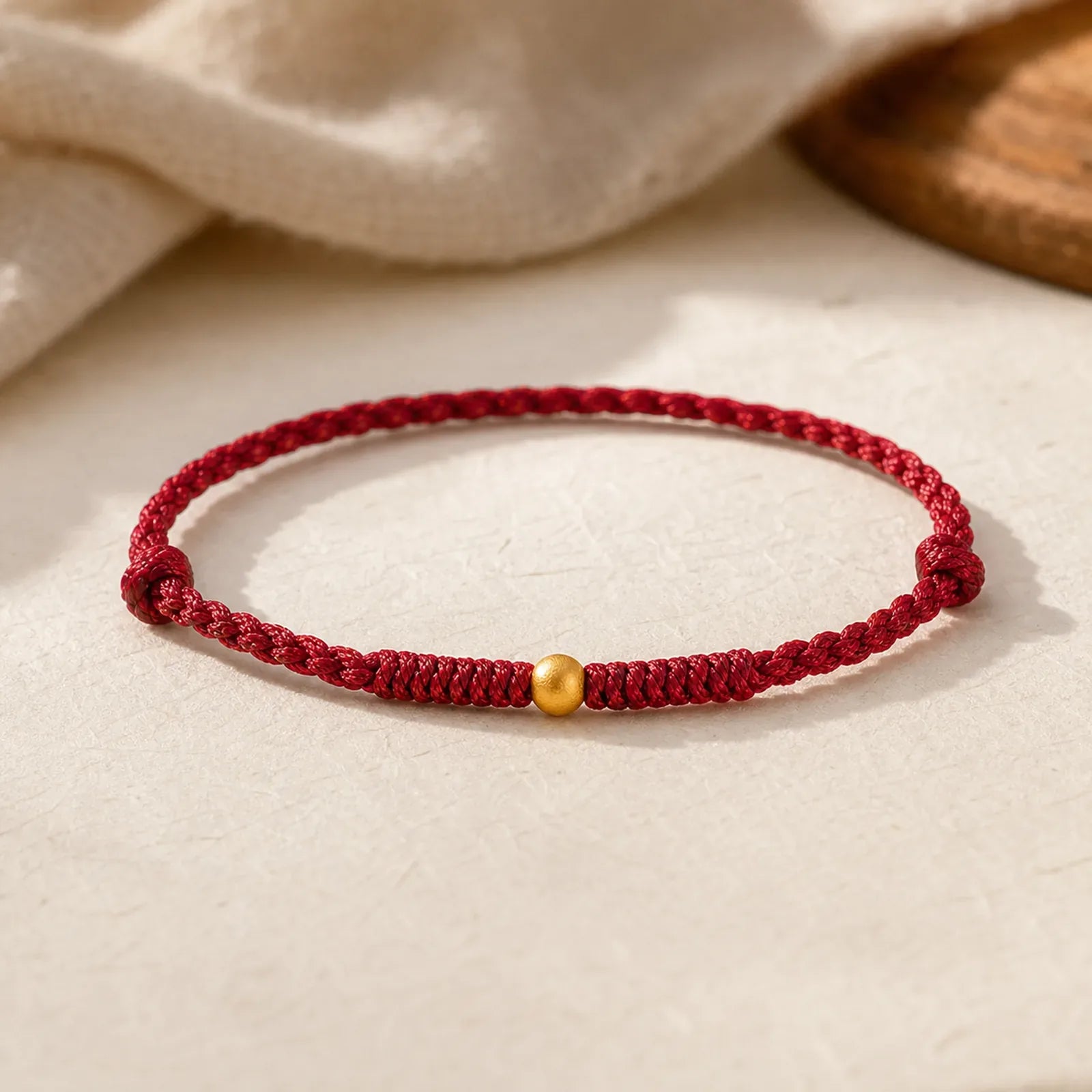 925 Sterling Silver Plated Gold Single Bead Strength Braided Red Rope Bracelet Anklet featuring Silver, Red String