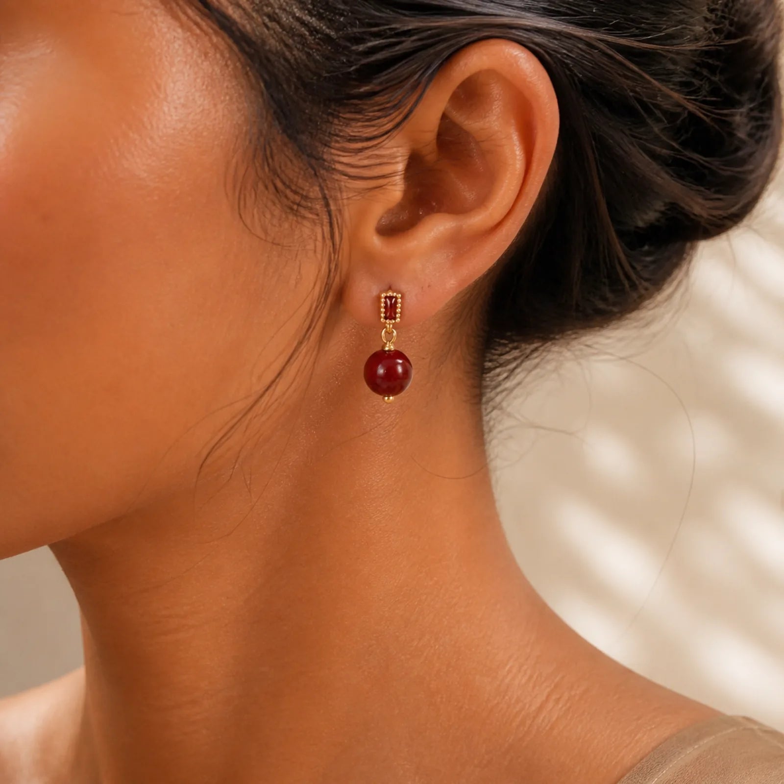 925 Sterling Silver Posts 14K Gold Filled Cinnabar Bead Zircon Calm Earrings featuring Silver, Cinnabar, Copper