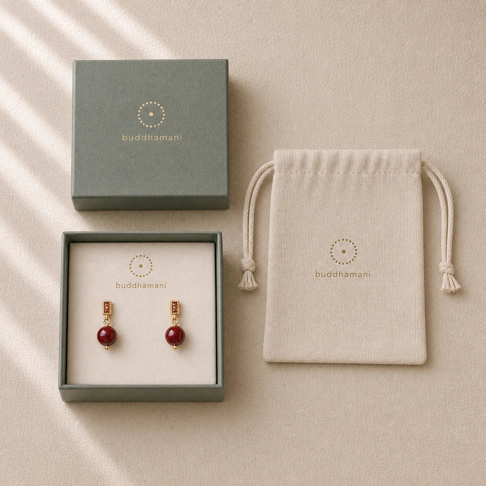 925 Sterling Silver Posts 14K Gold Filled Cinnabar Bead Zircon Calm Earrings featuring Silver, Cinnabar, Copper