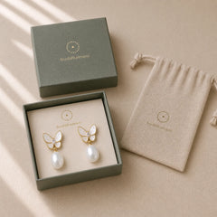 925 Sterling Silver Posts 18K Gold Plated Copper Pearl Butterfly Optimism Stud Earrings featuring Silver, Copper, Pearl