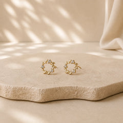 925 Sterling Silver Posts Copper Metal Tiny Wreath Stud Blessing Flower Earrings featuring Silver, Copper