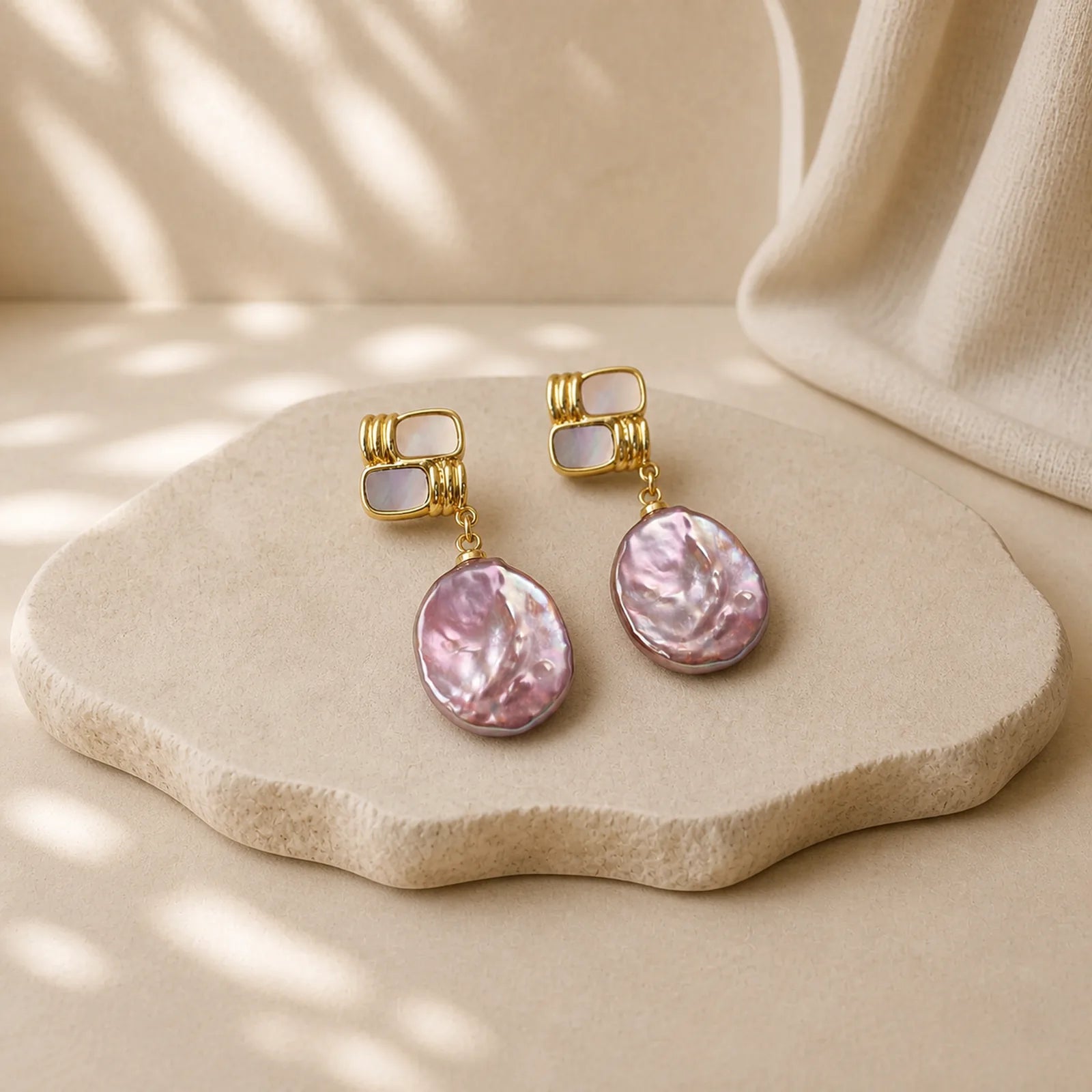 925 Sterling Silver Posts Copper Plated Gold Natural Baroque Pearl Healing Drop Earrings featuring Silver, Copper, Pearl