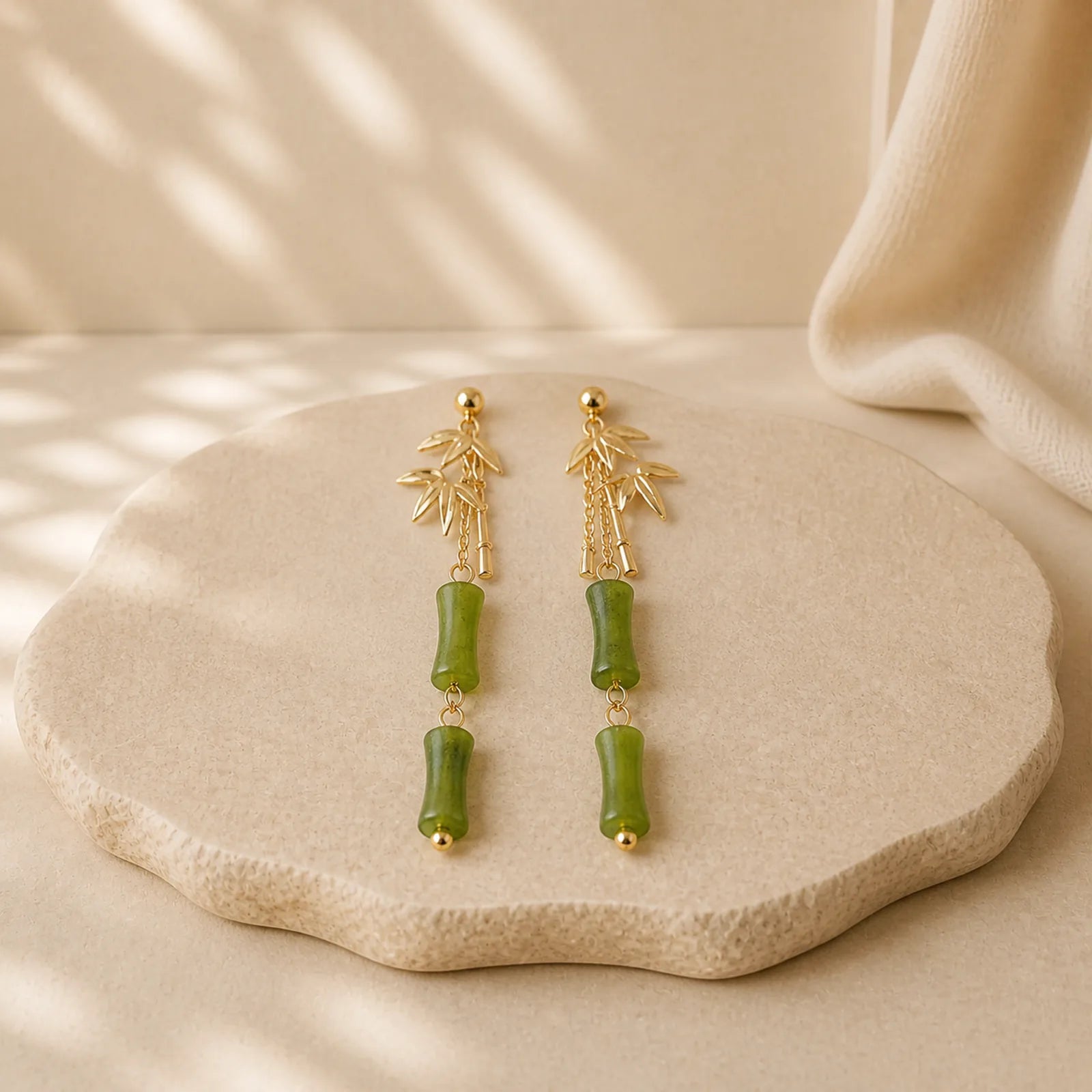 925 Sterling Silver Posts Copper Plated Gold Natural Peridot Bamboo Leaf Drop Earrings featuring Silver, Copper, Peridot