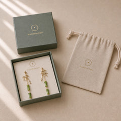925 Sterling Silver Posts Copper Plated Gold Natural Peridot Bamboo Leaf Drop Earrings featuring Silver, Copper, Peridot