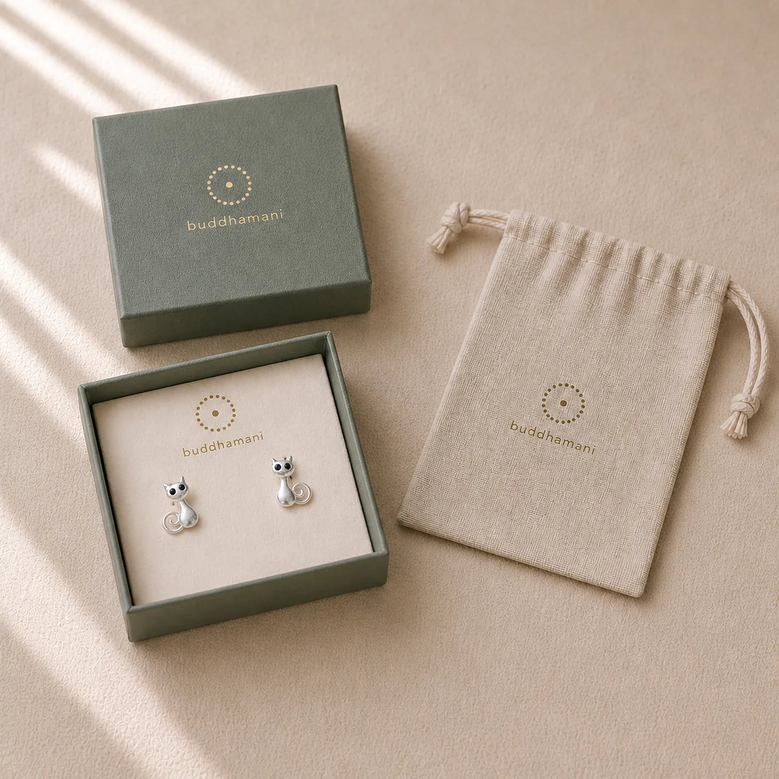 925 Sterling Silver Posts Cute Cat Kitten Blessing Stud Earrings featuring Silver
