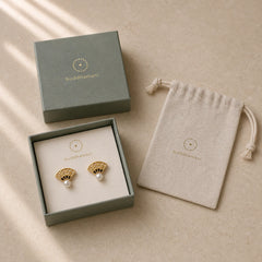 925 Sterling Silver Posts Fan Pattern Pearl Copper Wisdom Stud Drop Earrings featuring Silver, Pearl, Copper
