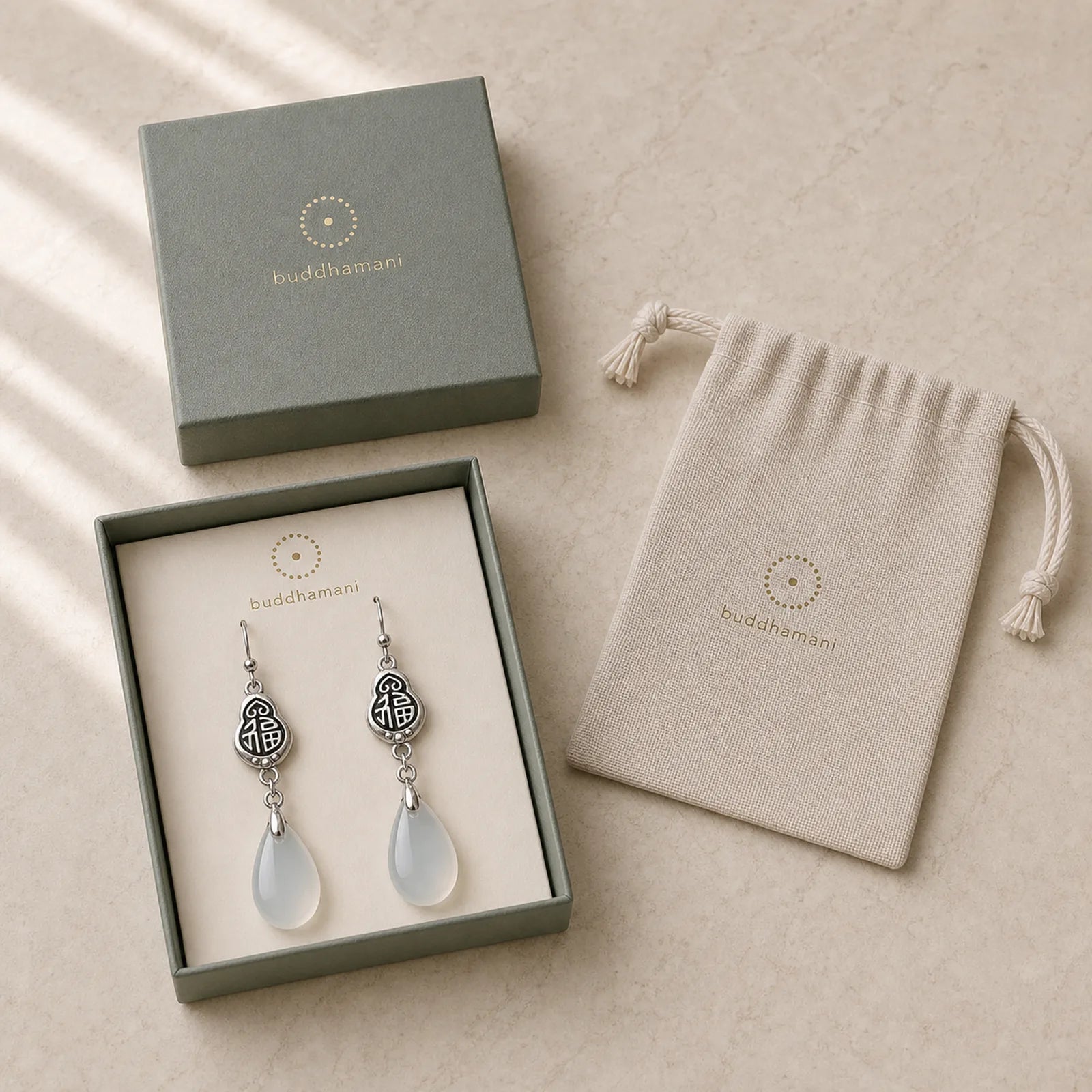 925 Sterling Silver Posts Natural Chalcedony Fu Character Positive Harmony Earrings featuring Silver, Chalcedony, Fu Character