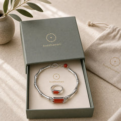 925 Sterling Silver Red Agate Bamboo Pattern Calm Bracelet Ring Jewelry Set (Extra 30% Off | USE CODE: FS30) featuring Silver, Red Agate, Bamboo