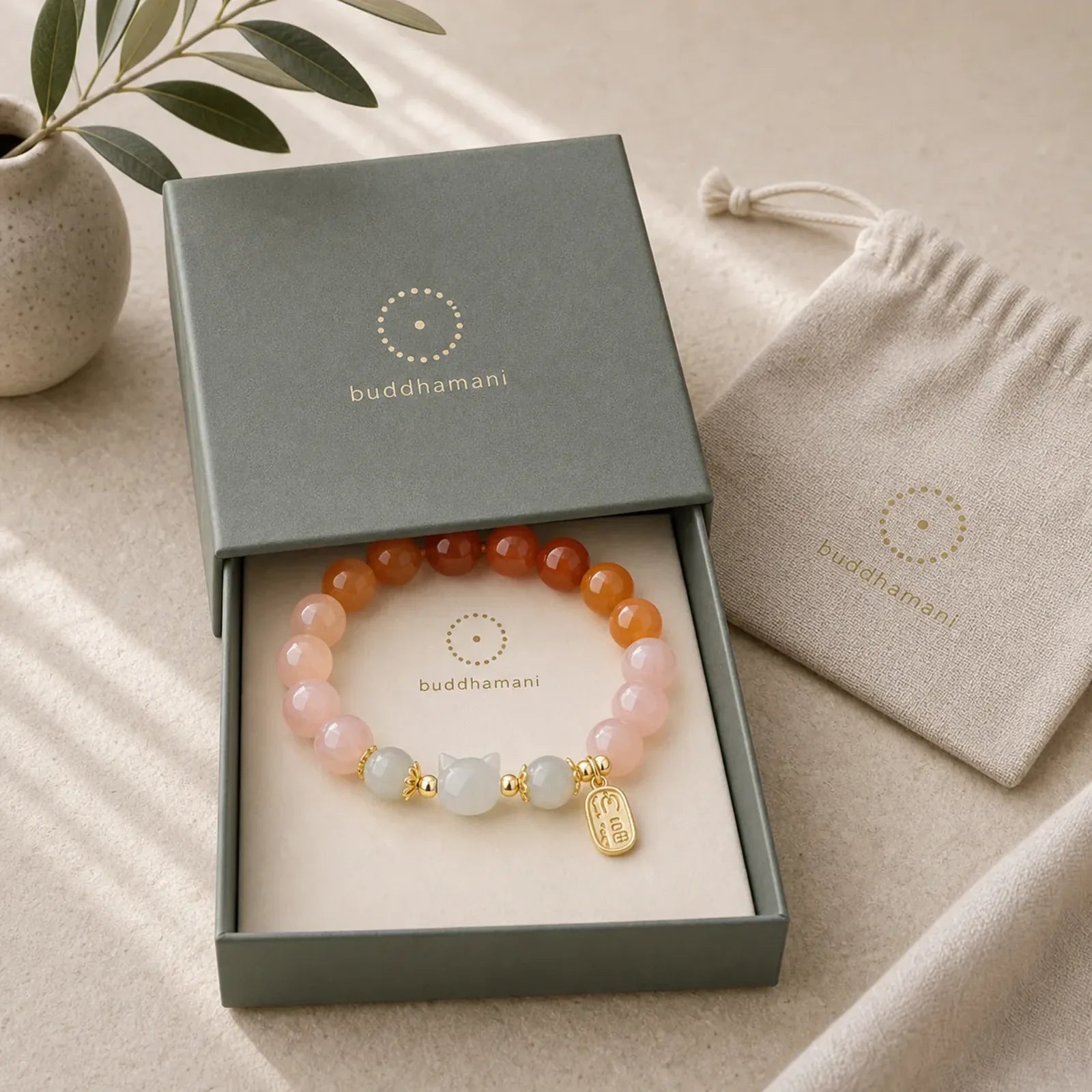 925 Sterling Silver Red Agate Hetian Jade Cat Fu Character Confidence Bracelet featuring Silver, Red Agate, Jade