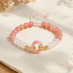 925 Sterling Silver Red Agate White Chalcedony Peace Buckle Confidence Bracelet featuring Silver, Red Agate, Chalcedony
