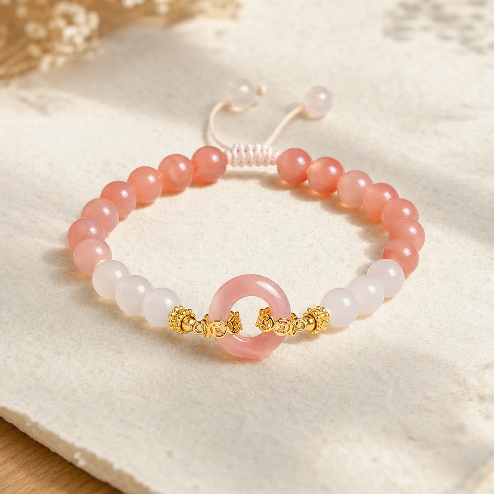 925 Sterling Silver Red Agate White Chalcedony Peace Buckle Confidence Bracelet featuring Silver, Red Agate, Chalcedony
