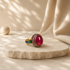 925 Sterling Silver Red Corundum Courage Ring featuring Silver, Red Corundum