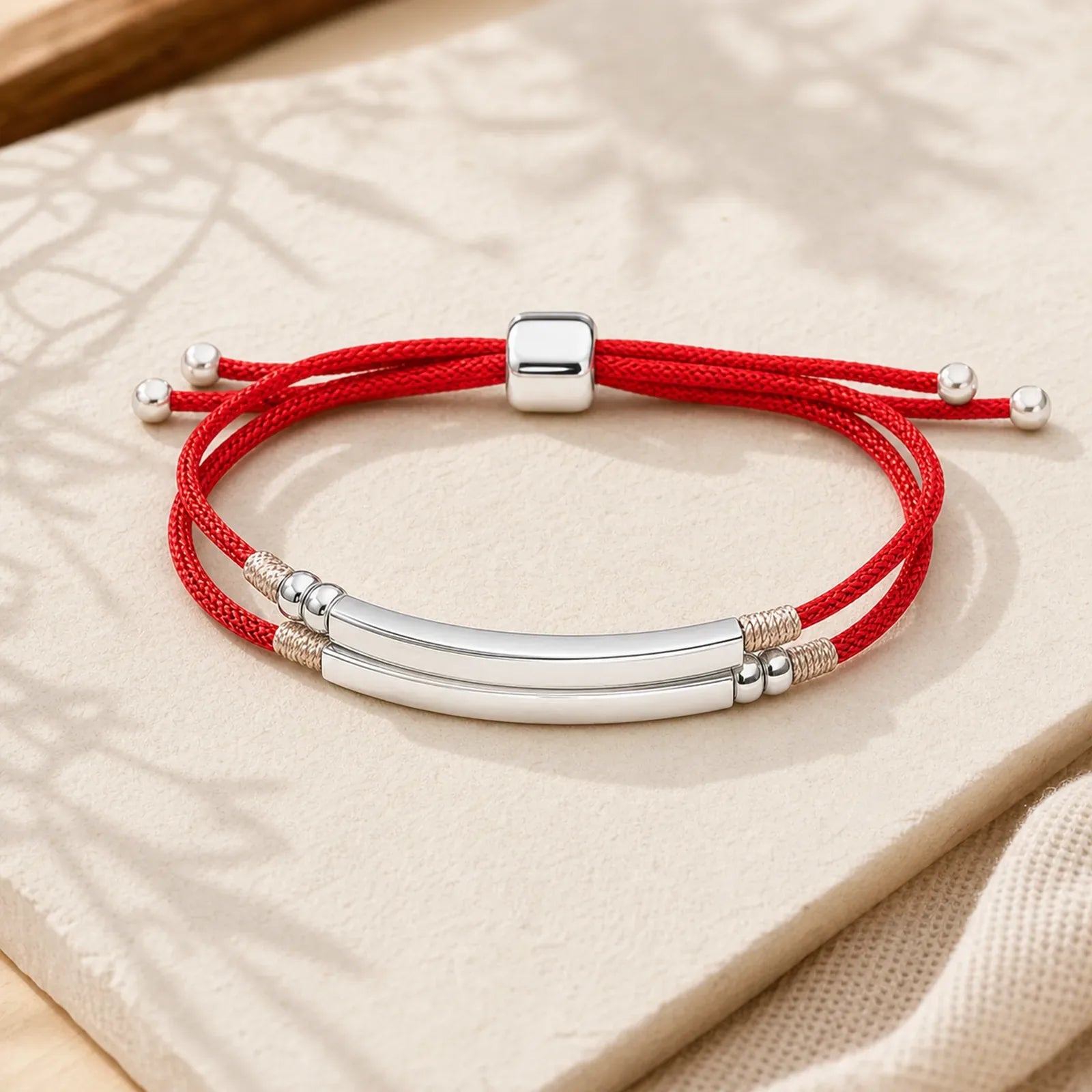 925 Sterling Silver Red String Layered Braid Bracelet featuring Silver, Red String