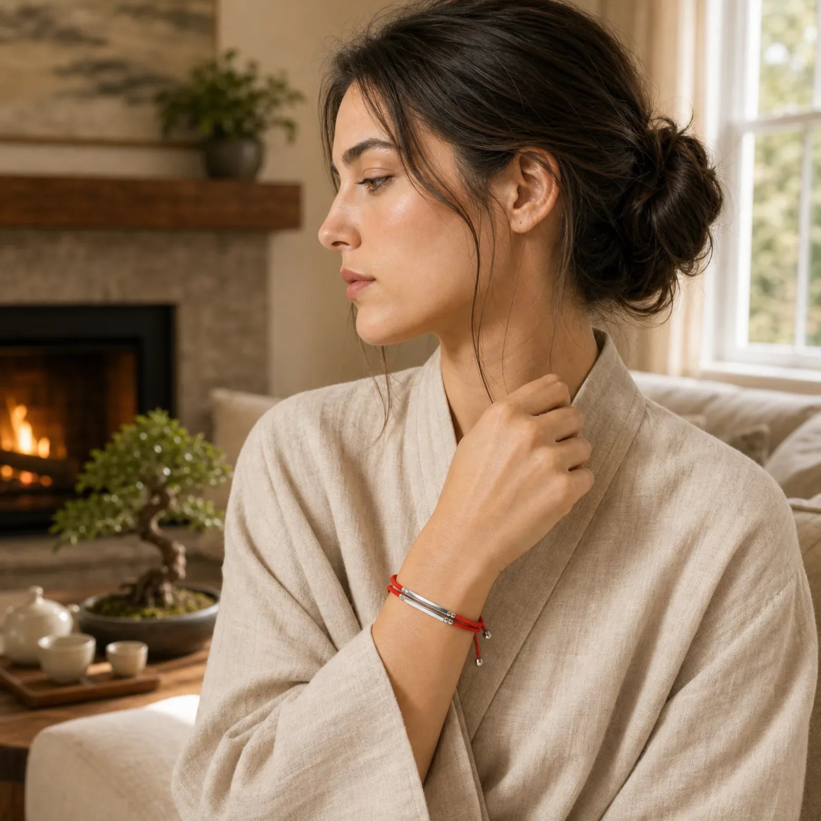 925 Sterling Silver Red String Layered Braid Bracelet featuring Silver, Red String