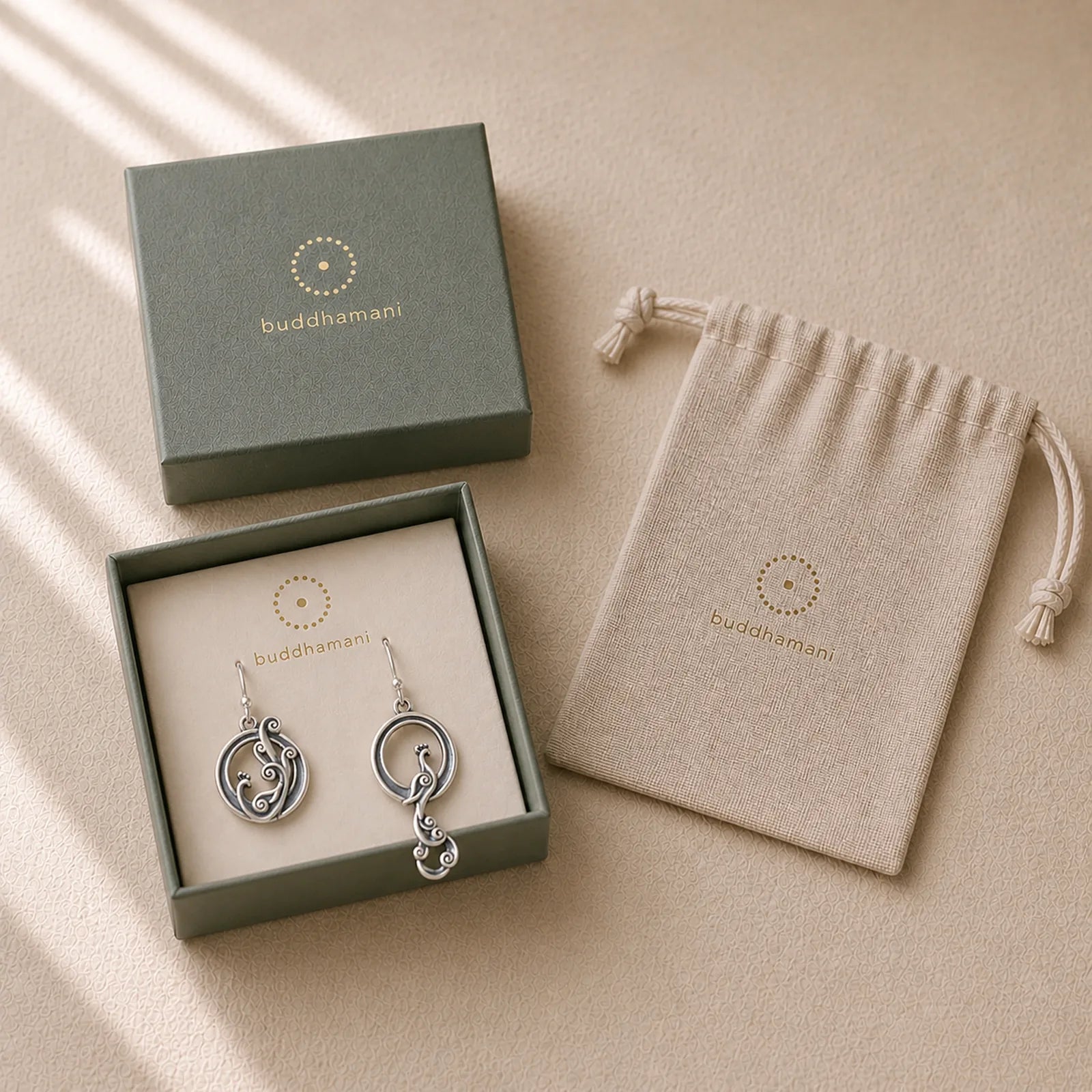 925 Sterling Silver Round Asymmetry Peacock Fortune Earrings featuring Silver, Peacock, Peacock Symbol