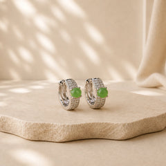 925 Sterling Silver Round Cyan Jade Success Stud Earrings featuring Silver, Cyan Jade, Jade