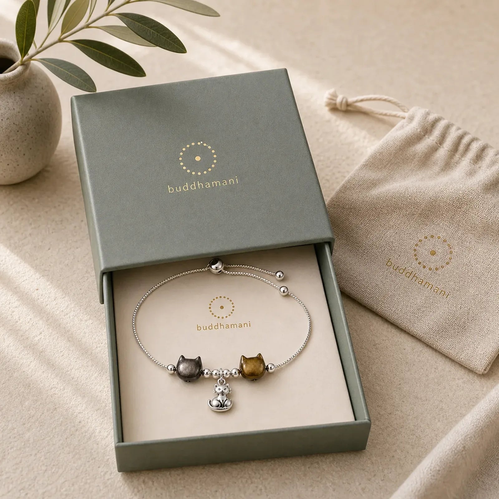 925 Sterling Silver Silver Sheen Obsidian Gold Sheen Obsidian Cat Soothing Bracelet featuring Silver, Silver Sheen Obsidian, Obsidian