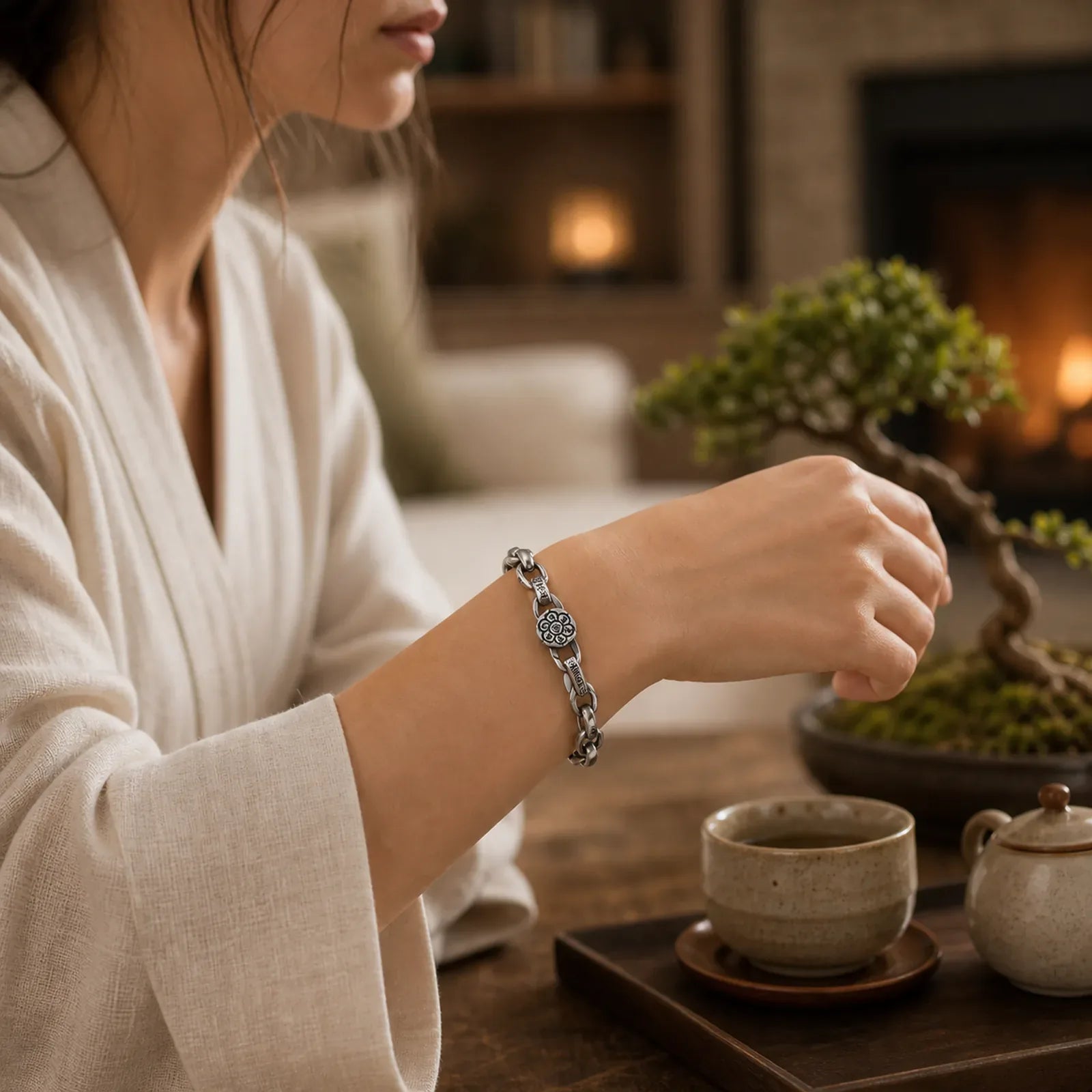 925 Sterling Silver Six True Words Wisdom Calm Bracelet (Extra 30% Off | USE CODE: FS30) featuring Silver, Om, Six True Words (Om Mani Padme Hum)